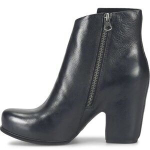 Kork-Ease Women’s Seeley Hidden Platform Bootie Black Leather Block Heel Side Zi